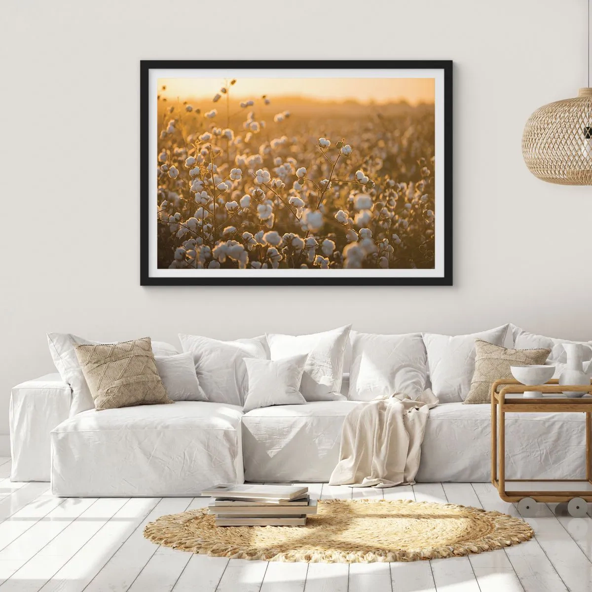 Poster în ramă neagră - Câmp pufos - 70x50 cm
