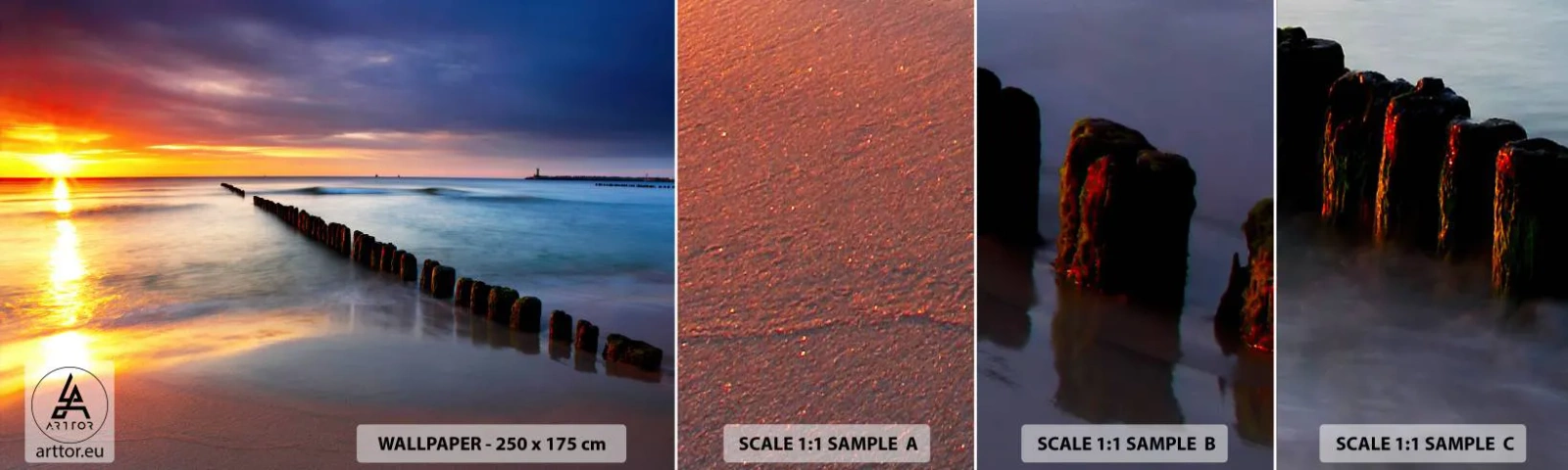 Mostră de Tapet Standard Eco - Ascultă tăcerea - Peisaj, Apus de soare, plajă - 100x30 cm