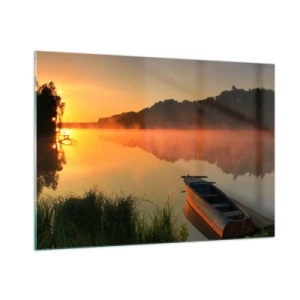 Tablou pe sticlă - Răsăritul soarelui peste apă ca un strat de oglindă - 100x70 cm