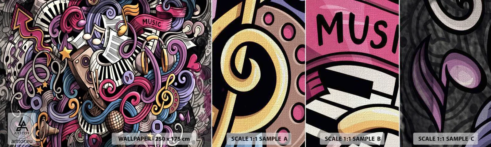 Mostră tapet Premium Canvas - Melodie complicată - Muzică, mural, Graffiti - 100x30 cm