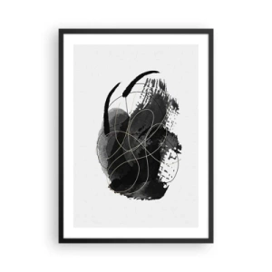 Poster în ramă neagră - O compoziție abstractă în negru cu linii aurii delicate. - 50x70cm - Provenit din negru - Decorațiune modernă pentru perete pentru living și dormitor ARTTOR