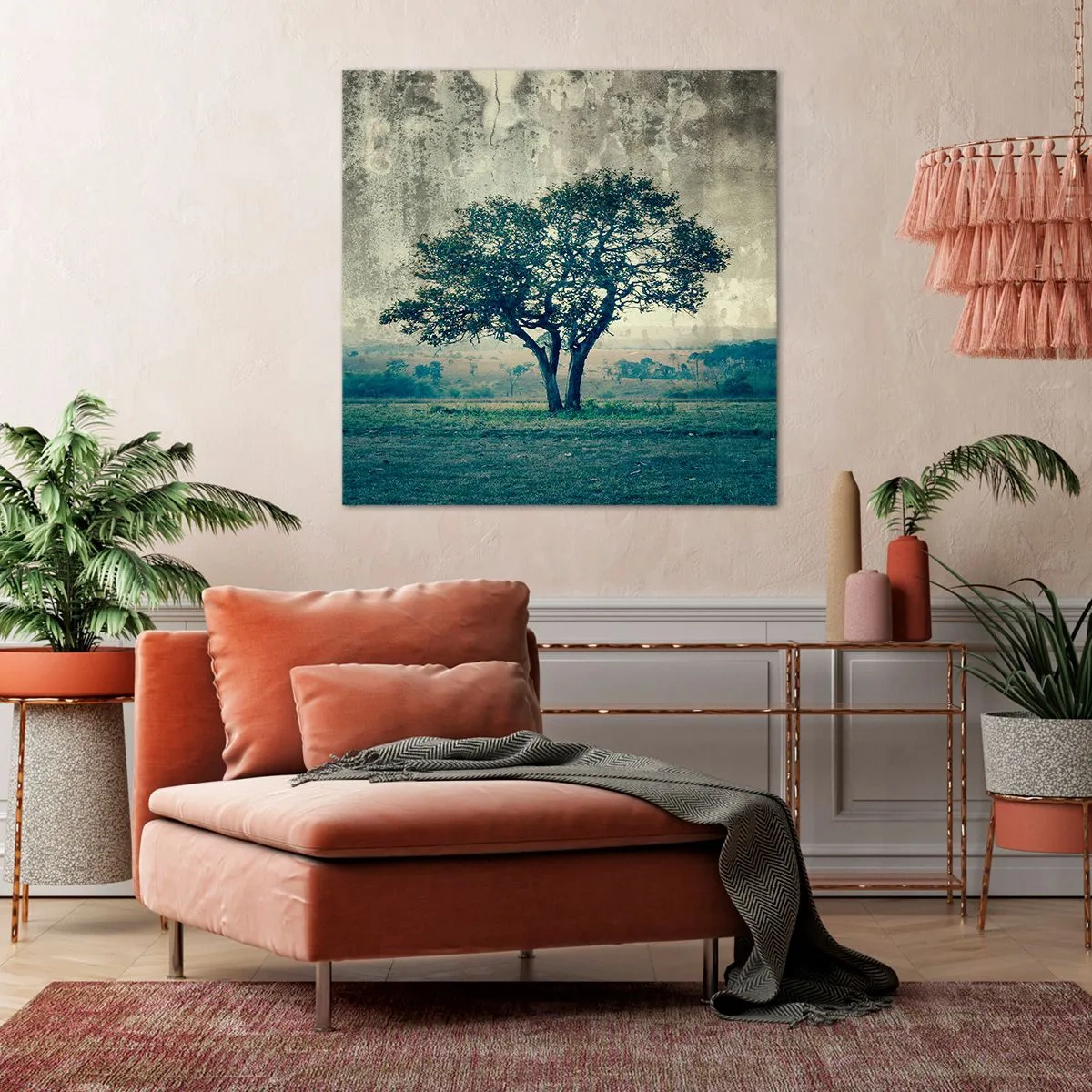 Tablou pe pânză - Un măr pe o pajiște albastră? - 60x60 cm