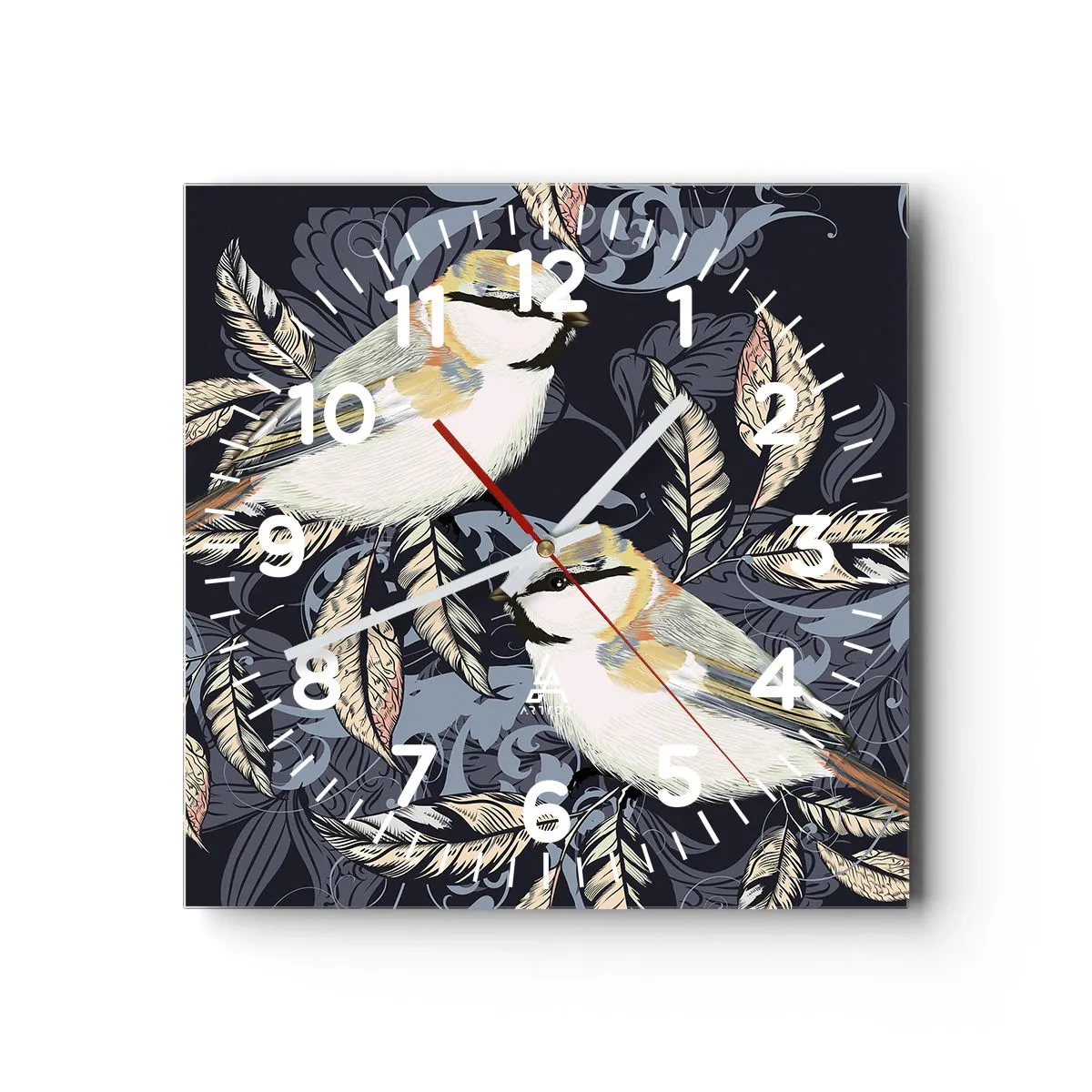 Ceas de perete - Ceas pe sticlă - Ciripirile galben-albastru - 30x30 cm