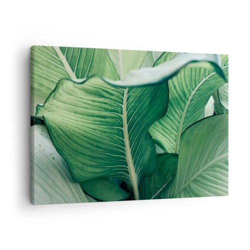 Tablou pe pânză Canvas - Frunze verzi cu detalii și structură expresive - 70x50cm - Viață intensă în verde - Decorațiune modernă pentru perete pentru living și dormitor ARTTOR