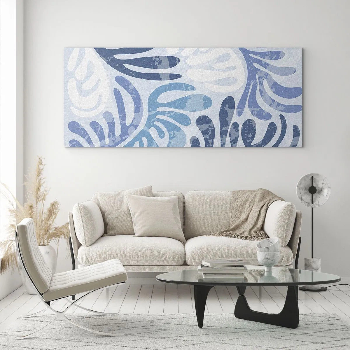 Tablou pe sticlă - Ferigi albastre - 160x50 cm