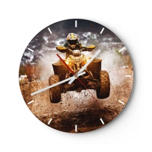 Ceas de perete - Ceas pe sticlă - Un ATV în mișcare pe o pistă noroioasă, o călătorie dinamică off-road - 30x30cm - No risk no fun - Decorațiune modernă pentru perete pentru living, bucătărie și dormitor ARTTOR