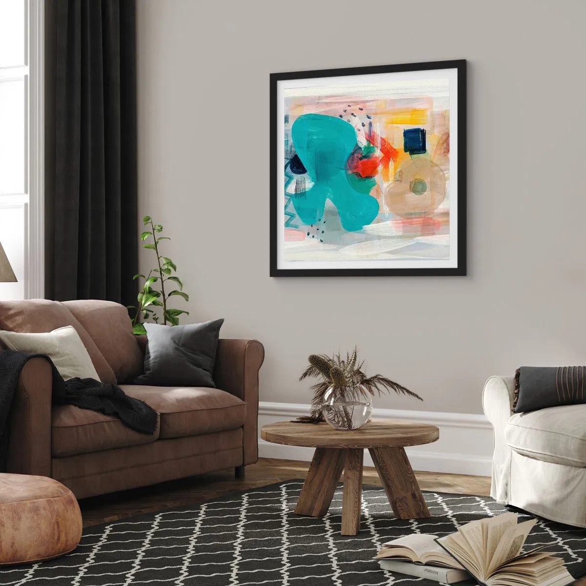 Poster în ramă neagră - Joc plin de culoare - 50x50 cm