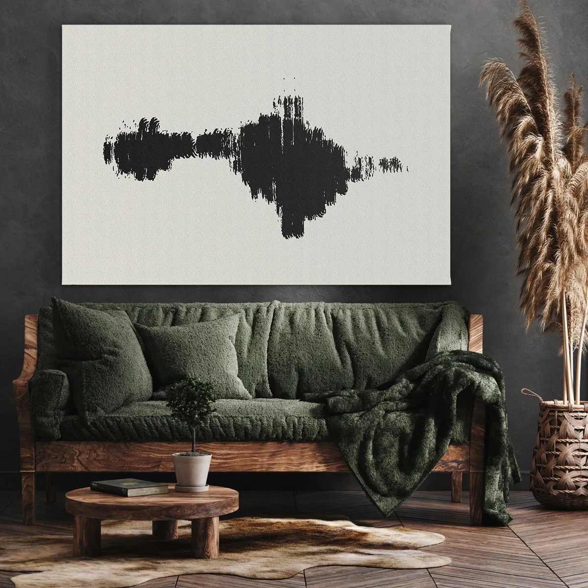 Tablou pe pânză Canvas - Un motiv abstract care seamănă cu o undă sonoră într-un stil minimalist. - 70x50cm - Vibrațiile imaginației - Decorațiune modernă pentru perete pentru living și dormitor ARTTOR
