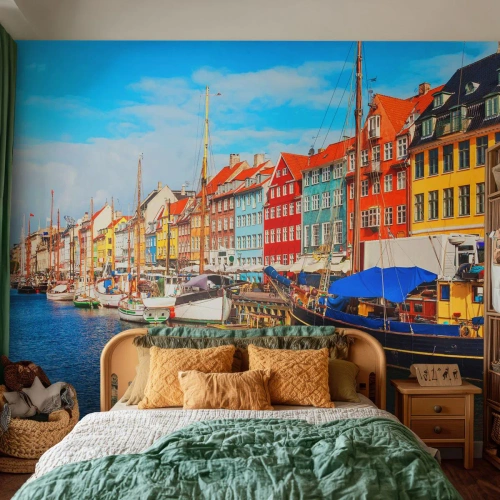 Tapet Premium Sand - Portul vesel - Copenhaga, Oras vechi, Arhitectură - 200x140 cm
