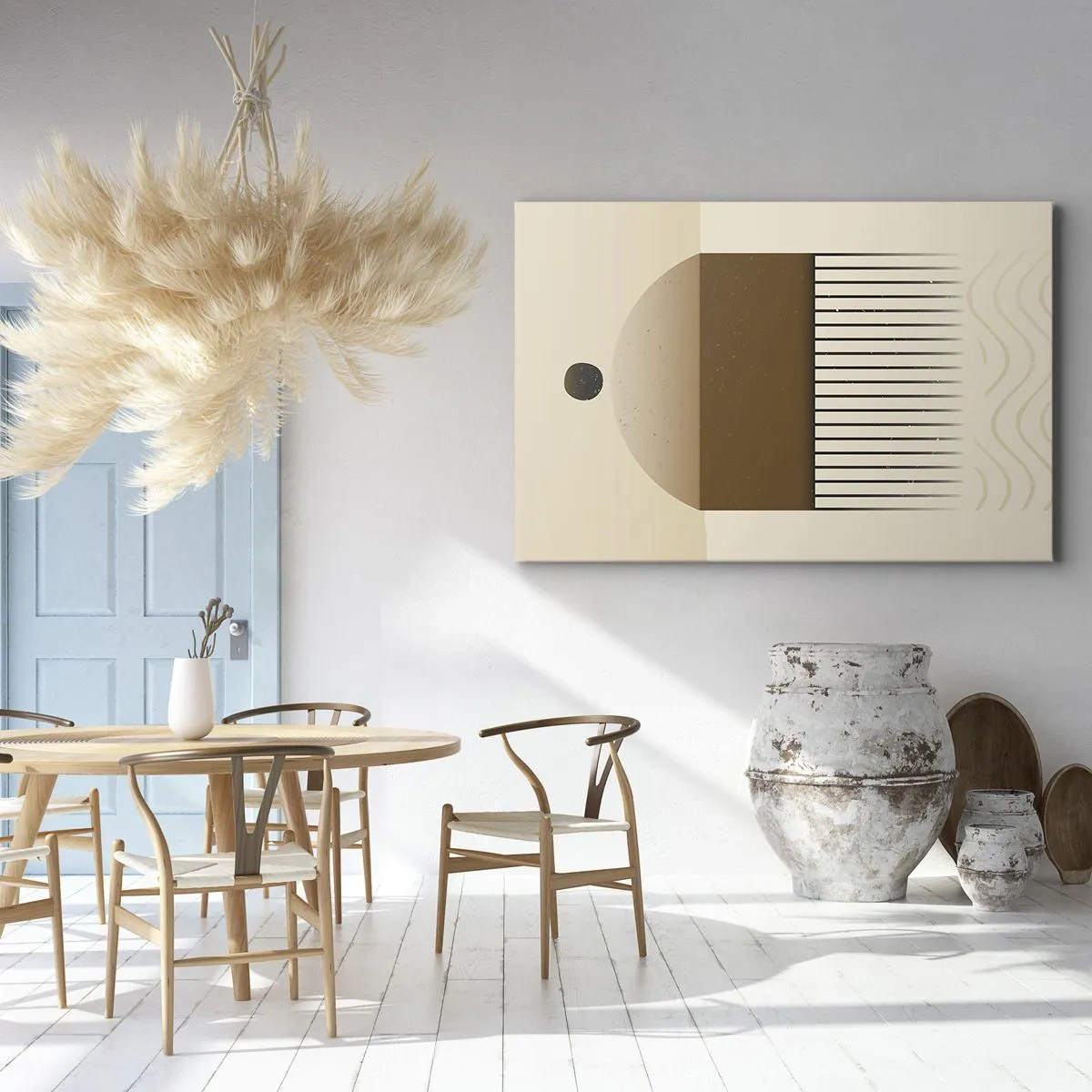 Tablou pe pânză Canvas - Compoziție geometrică abstractă în tonuri de bej și maro - 70x50cm - Stări diferite - Decorațiune modernă pentru perete pentru living și dormitor ARTTOR
