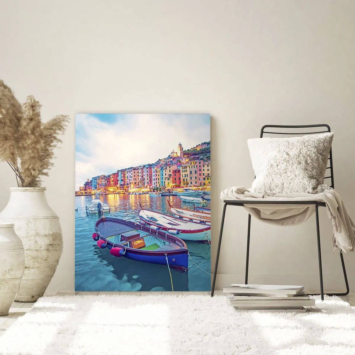 Tablou pe sticlă - O seară plină de culoare în port - 50x70 cm