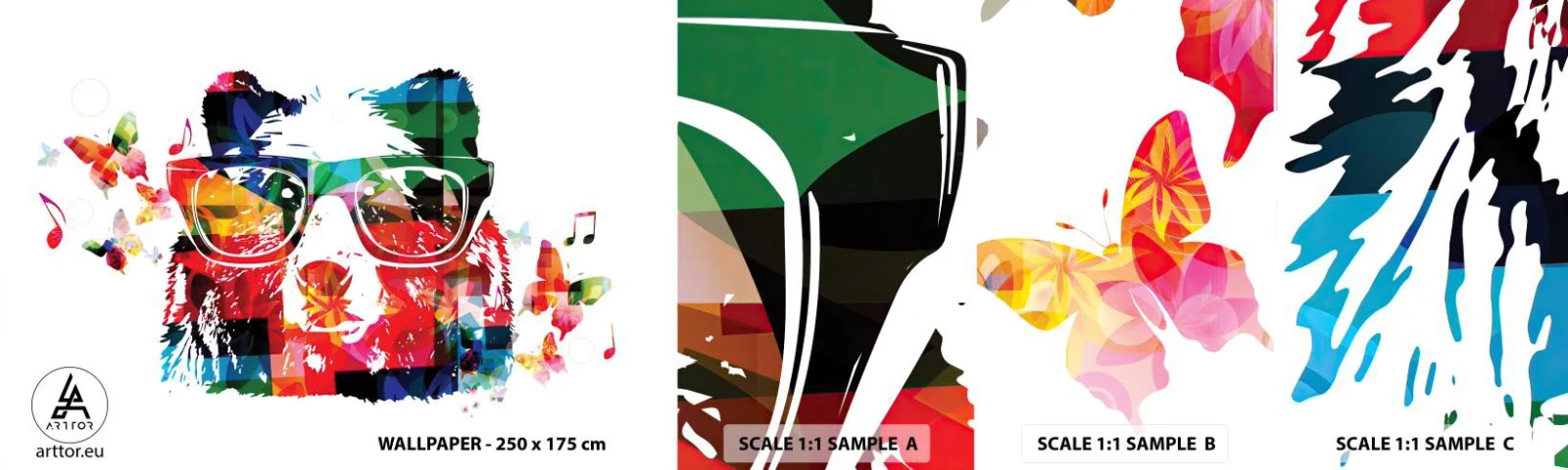 Mostră de Tapet Standard Eco - Îmi place ursul! - Abstracția, Urs, Ochelari - 100x30 cm