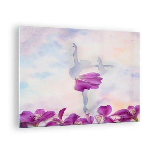 Tablou pe sticlă - Silueta unei balerine cu o floare într-o compoziție artistică - 70x50cm - Delicată ca o floare - Decorațiune modernă pentru perete pentru living și dormitor ARTTOR