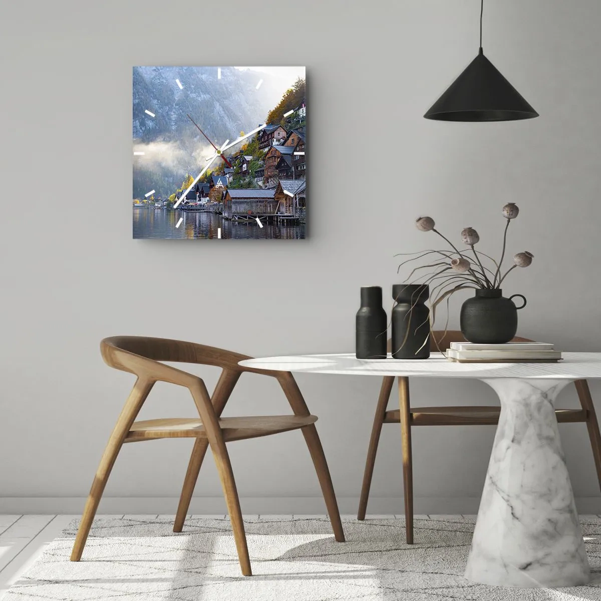 Ceas de perete - Ceas pe sticlă - Atmosferă alpină - 40x40 cm