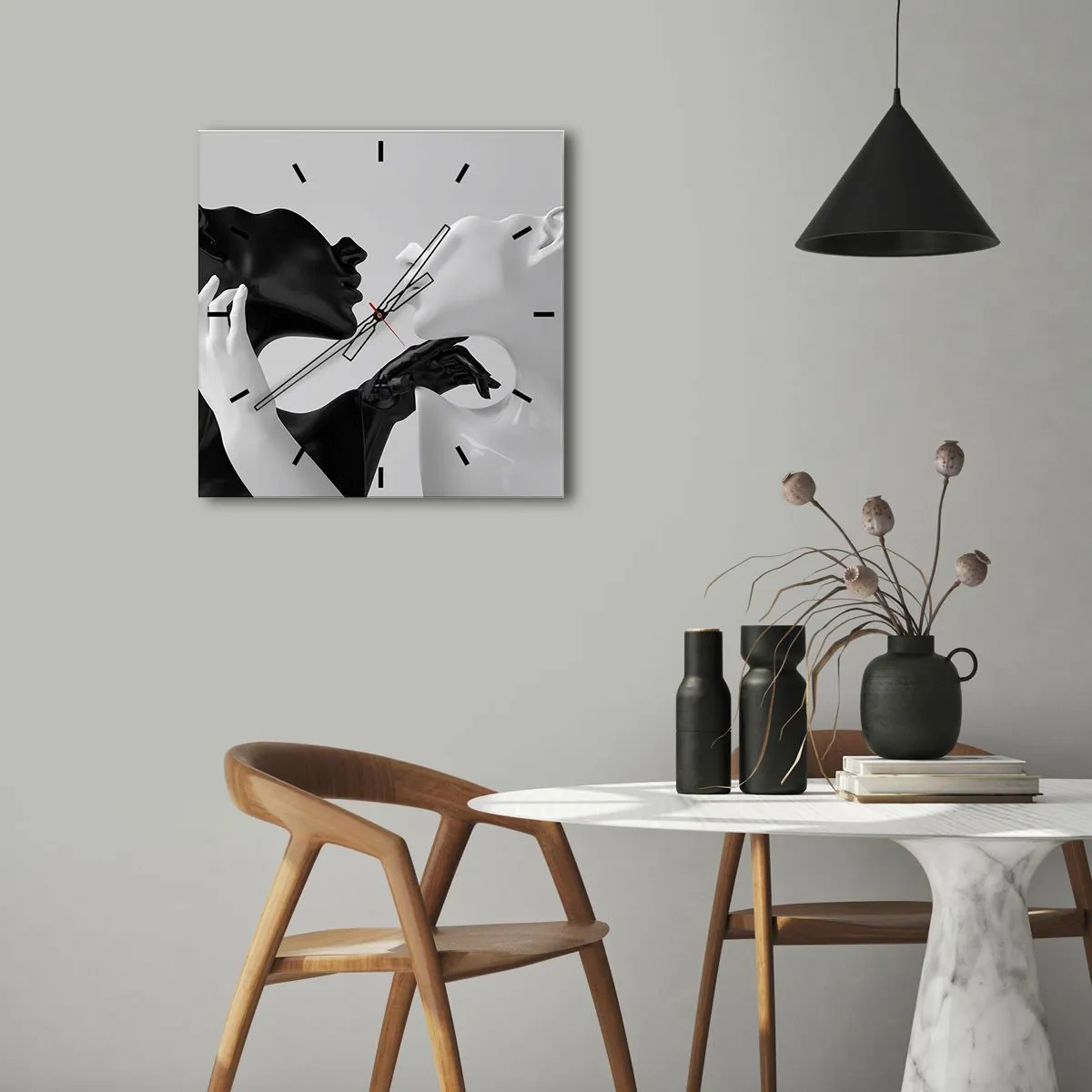 Ceas de perete - Ceas pe sticlă - Atracție - dorință - 40x40 cm