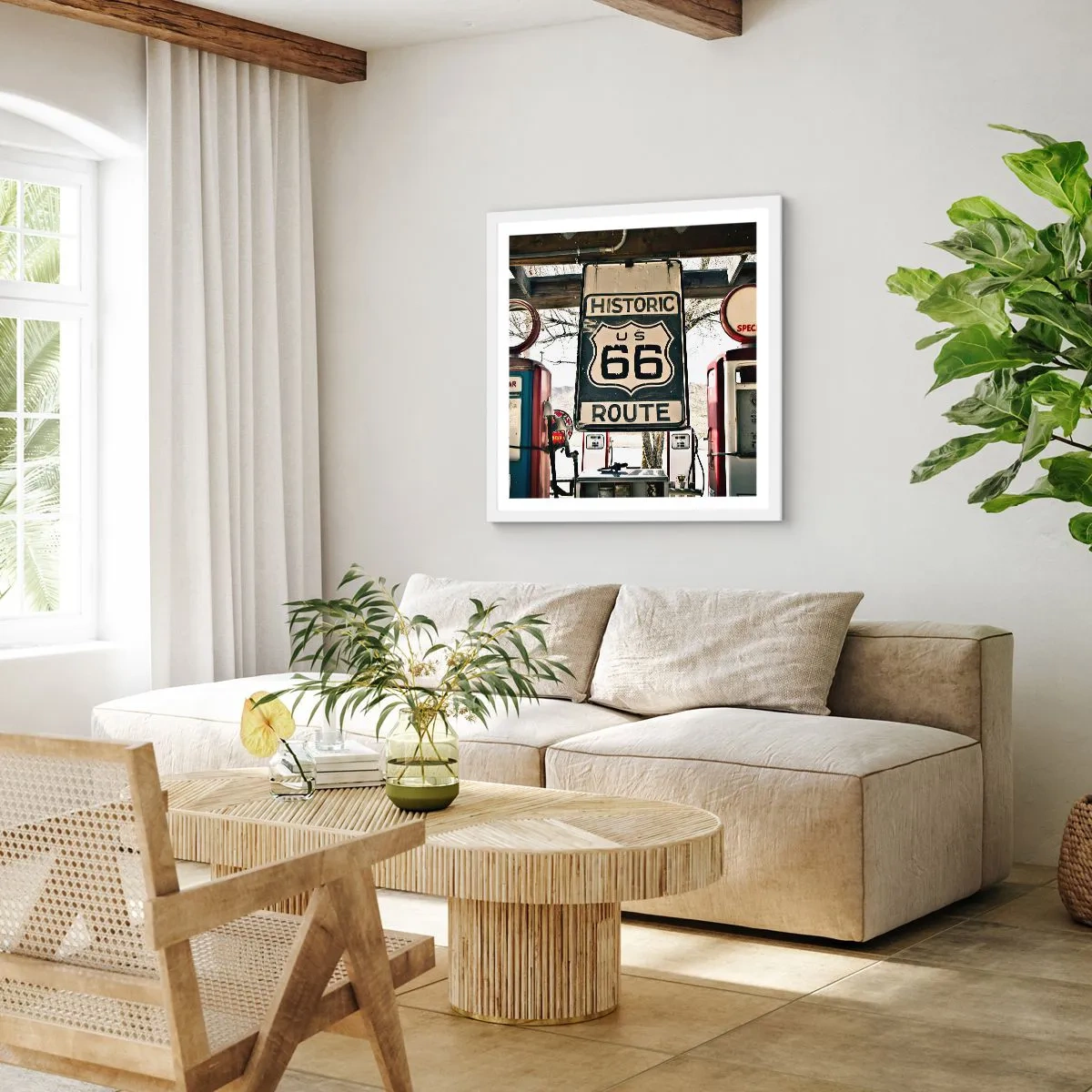 Poster în ramă albă - O călătorie americană retro - 30x30 cm