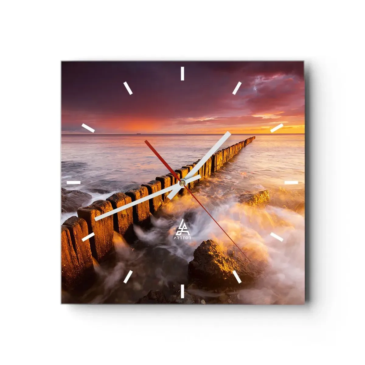 Ceas de perete - Ceas pe sticlă - Blândețea valurilor - 40x40 cm