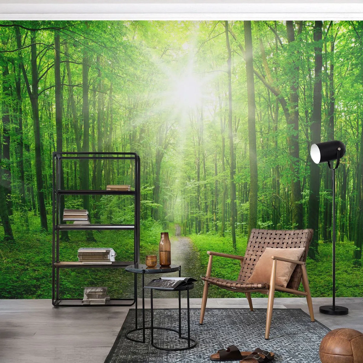 Tapet Premium Canvas - Catedrala verde - Peisaj, pădure, Raze de soare - 400x280 cm