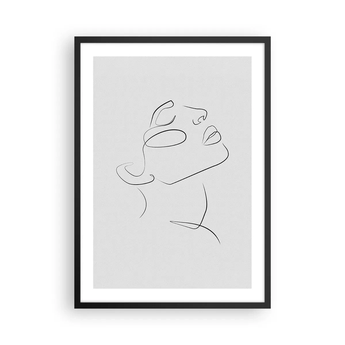 Poster în ramă neagră - Portret minimalist al unei femei în stilul artă liniară - 50x70cm - Meandrele unui vis - Decorațiune modernă pentru perete pentru living și dormitor ARTTOR