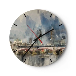Ceas de perete - Ceas pe sticlă - Podul Londrei și orizontul în stil acuarelă - 30x30cm - Londra în toată splendoarea ei - Decorațiune modernă pentru perete pentru living, bucătărie și dormitor ARTTOR