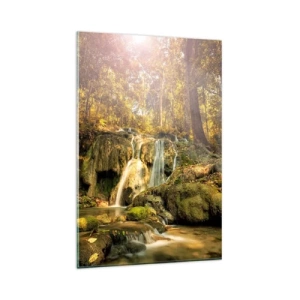 Tablou pe sticlă - Cascada de pădure în verde - 80x120 cm
