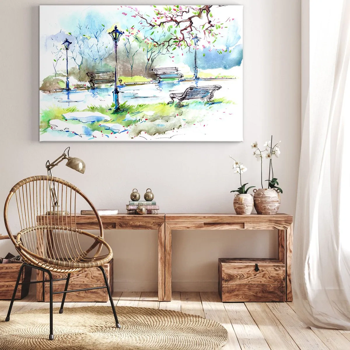 Tablou pe pânză - Magia liniștii din parc - 100x70 cm