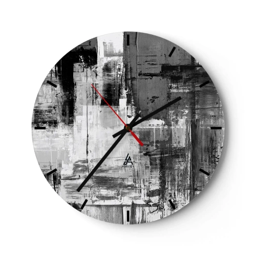 Ceas de perete - Ceas pe sticlă - Abstracție alb-negru cu textură de pensulă - 30x30cm - Griul este frumos - Decorațiune modernă pentru perete pentru living, bucătărie și dormitor ARTTOR
