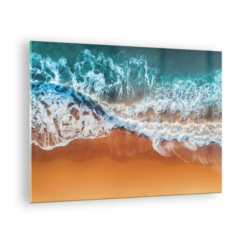 Tablou pe sticlă - O vedere de sus a valurilor oceanului care se izbesc de țărm - 70x50cm - Întotdeauna în tandem - Decorațiune modernă pentru perete pentru living și dormitor ARTTOR