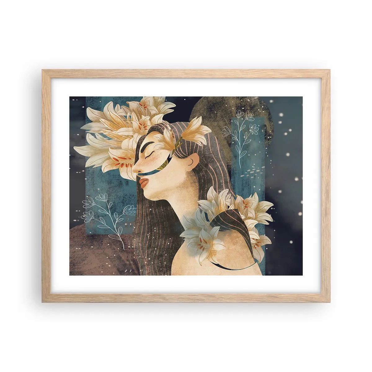 Poster în ramă de stejar deschis - Povestea prințesei cu crini - 50x40 cm