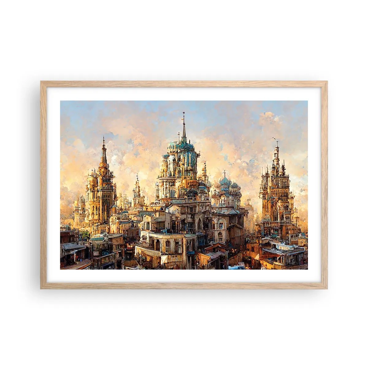 Poster în ramă de stejar deschis - Orașul tuturor orașelor - 70x50 cm