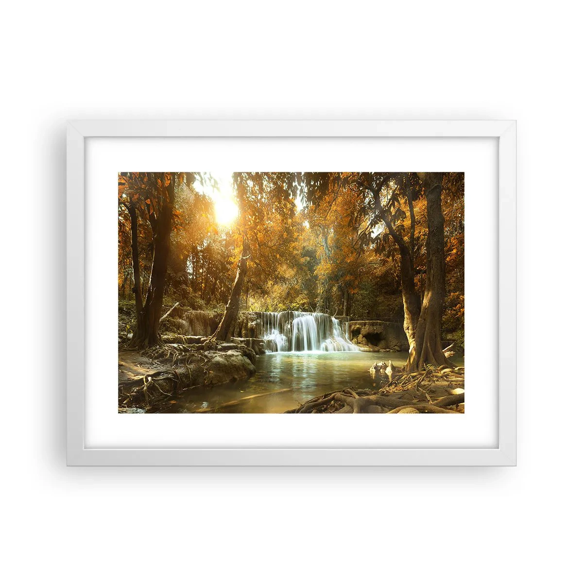 Poster în ramă albă - Cascadă în parc - 40x30 cm