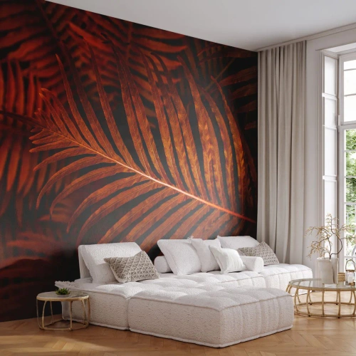 Tapet Premium Sand - Ardoarea vieții - Abstracția, Frunze de palmier, Planta tropicala - 250x175 cm