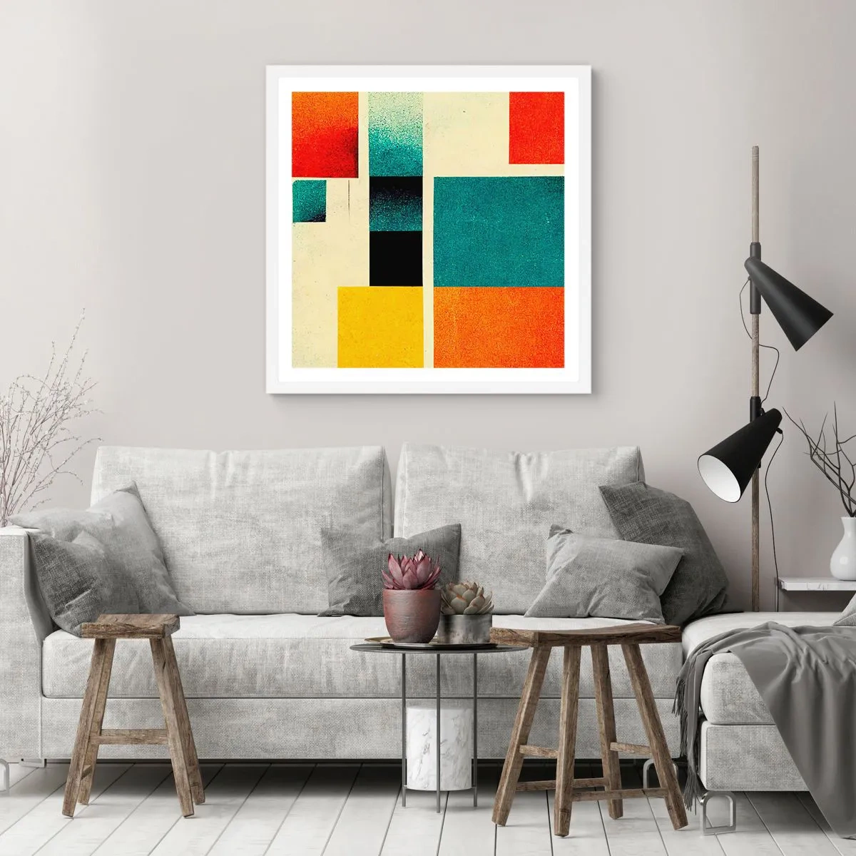 Poster în ramă albă - Abstracție geometrică - energie bună - 50x50 cm