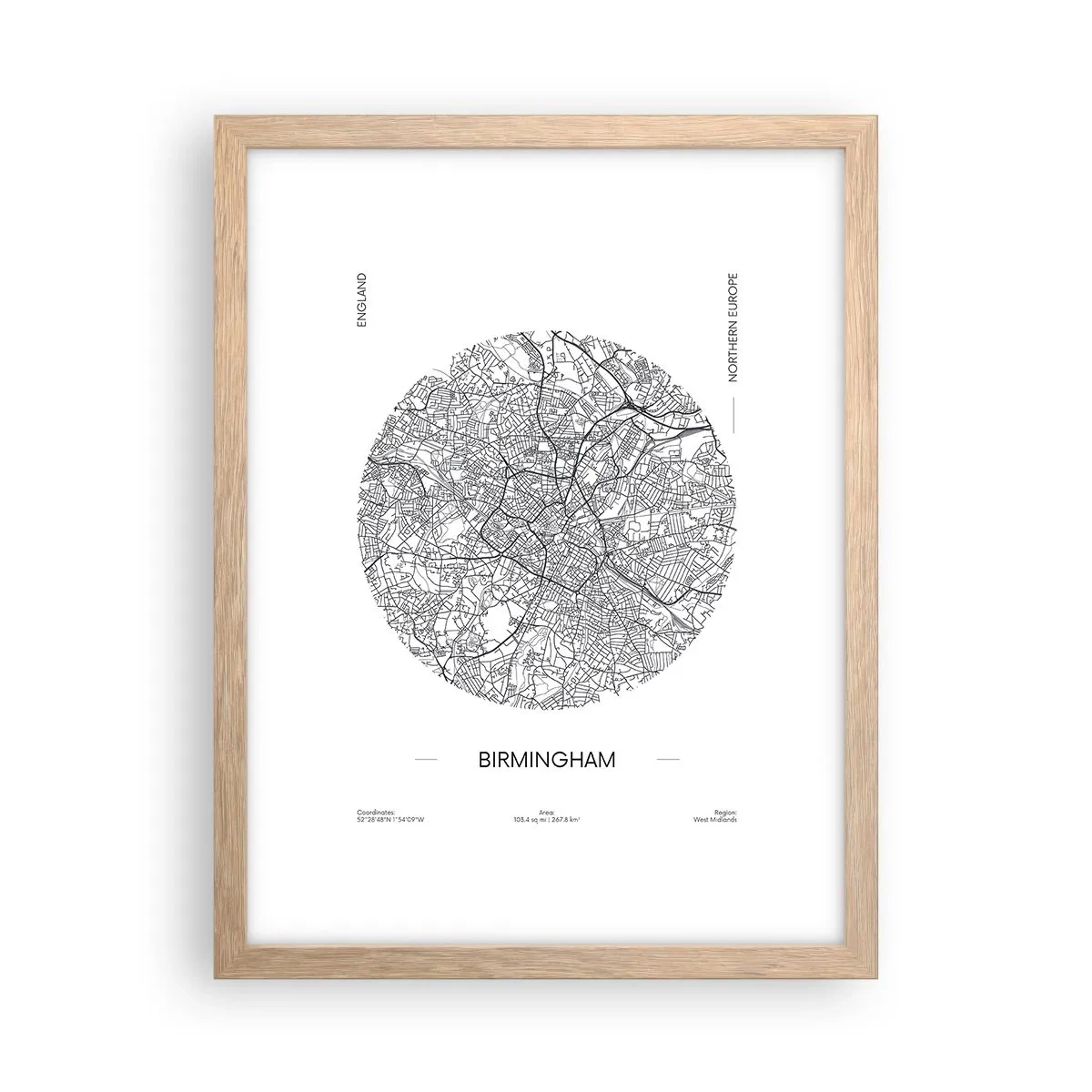 Poster în ramă de stejar deschis - Anatomia Birmingham - 30x40 cm