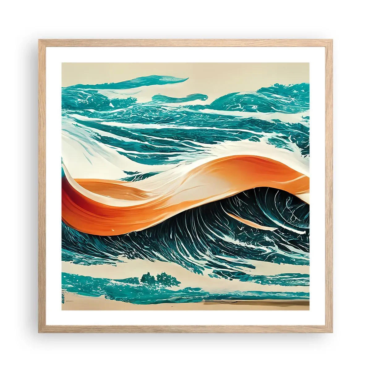 Poster în ramă de stejar deschis - Visul unui surfer - 60x60 cm