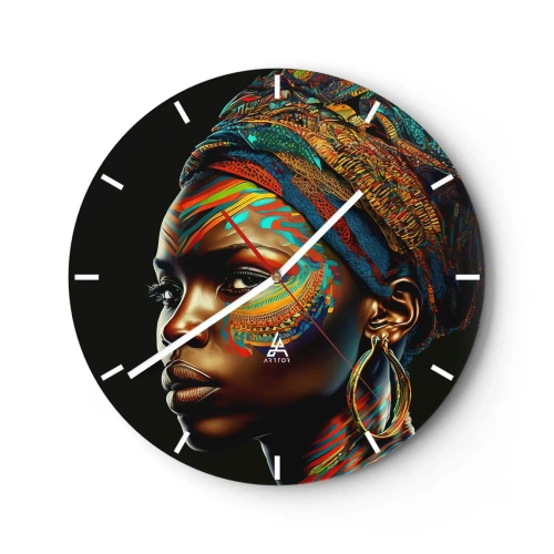 Ceas de perete - Ceas pe sticlă - Regina africană - 40x40 cm
