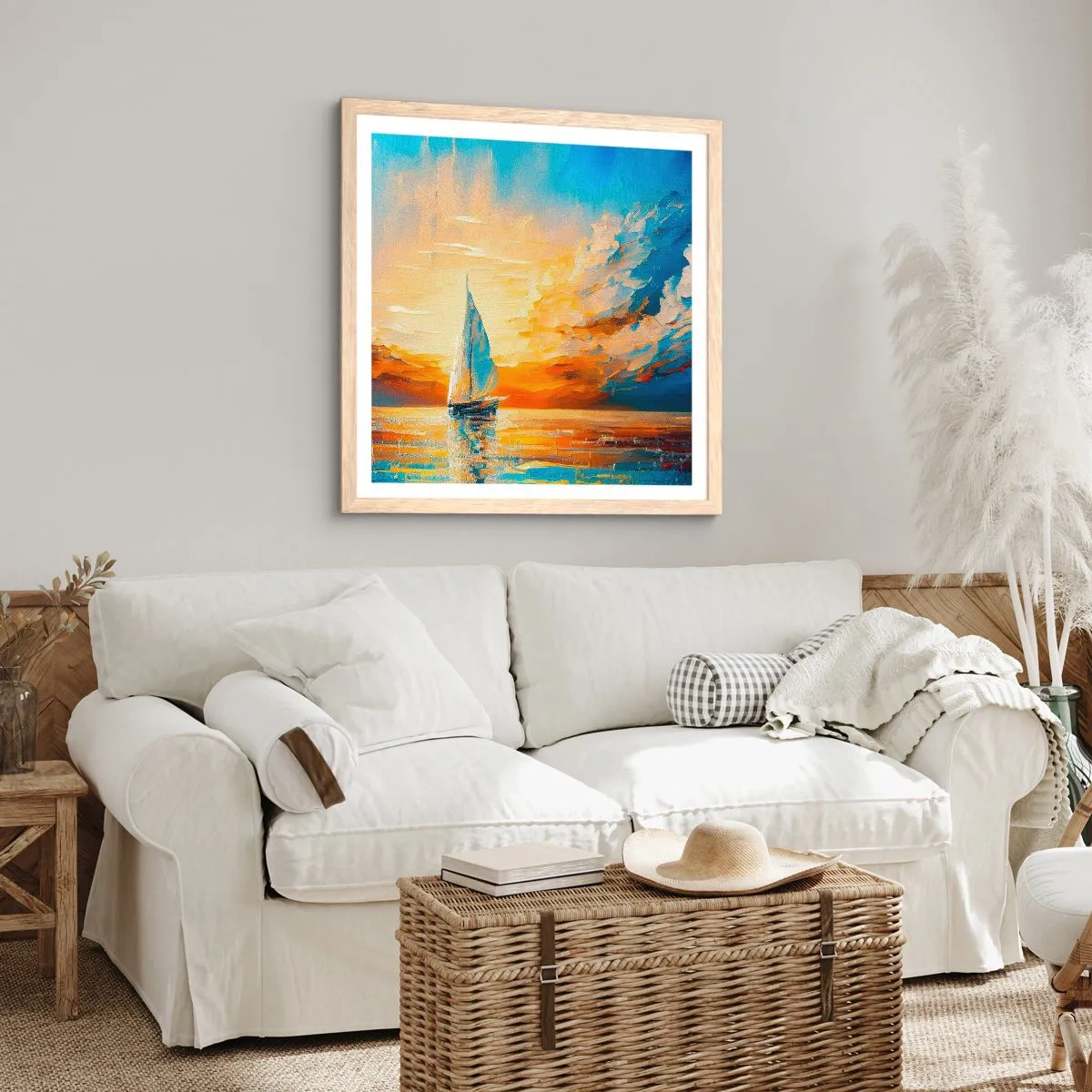 Poster în ramă de stejar deschis - Navigare prin aur - 60x60 cm