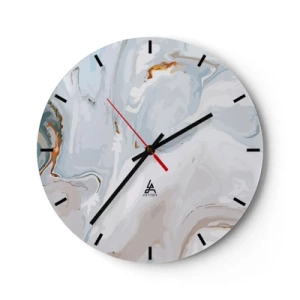 Ceas de perete - Ceas pe sticlă - Un model abstract în nuanțe de albastru, gri și bej, cu o notă aurie. - 30x30cm - Albul ridicat - Decorațiune modernă pentru perete pentru living, bucătărie și dormitor ARTTOR