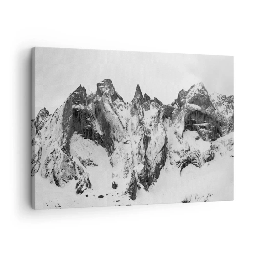 Tablou pe pânză Canvas - Vârfuri de munte acoperite de zăpadă în alb și negru - 70x50cm - Amenințarea crestei de granit - Decorațiune modernă pentru perete pentru living și dormitor ARTTOR