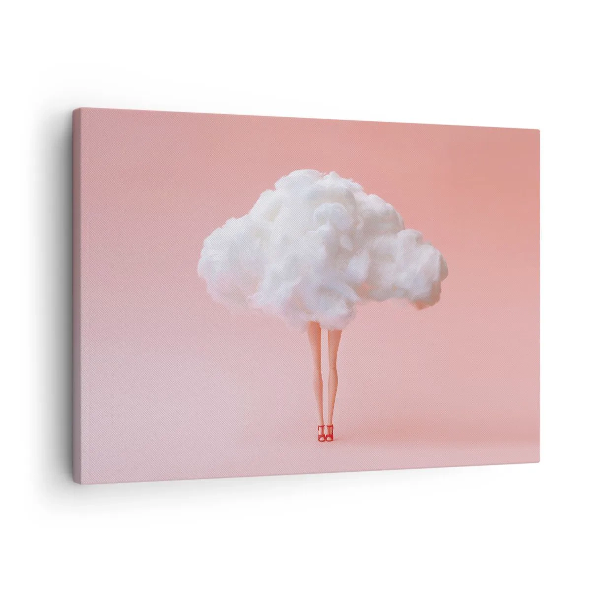 Tablou pe pânză Canvas - Picioare într-un nor pe un fundal roz - 70x50cm - Dulce promisiune - Decorațiune modernă pentru perete pentru living și dormitor ARTTOR