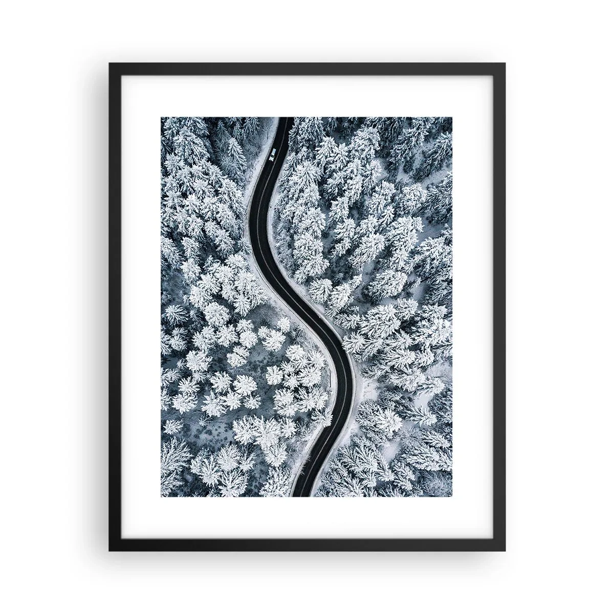 Poster în ramă neagră - Prin pădurea de iarnă - 40x50 cm