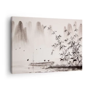 Tablou pe pânză Canvas - Un peisaj minimalist în stil oriental - 70x50cm - Liniștea câmpurilor de orez - Decorațiune modernă pentru perete pentru living și dormitor ARTTOR