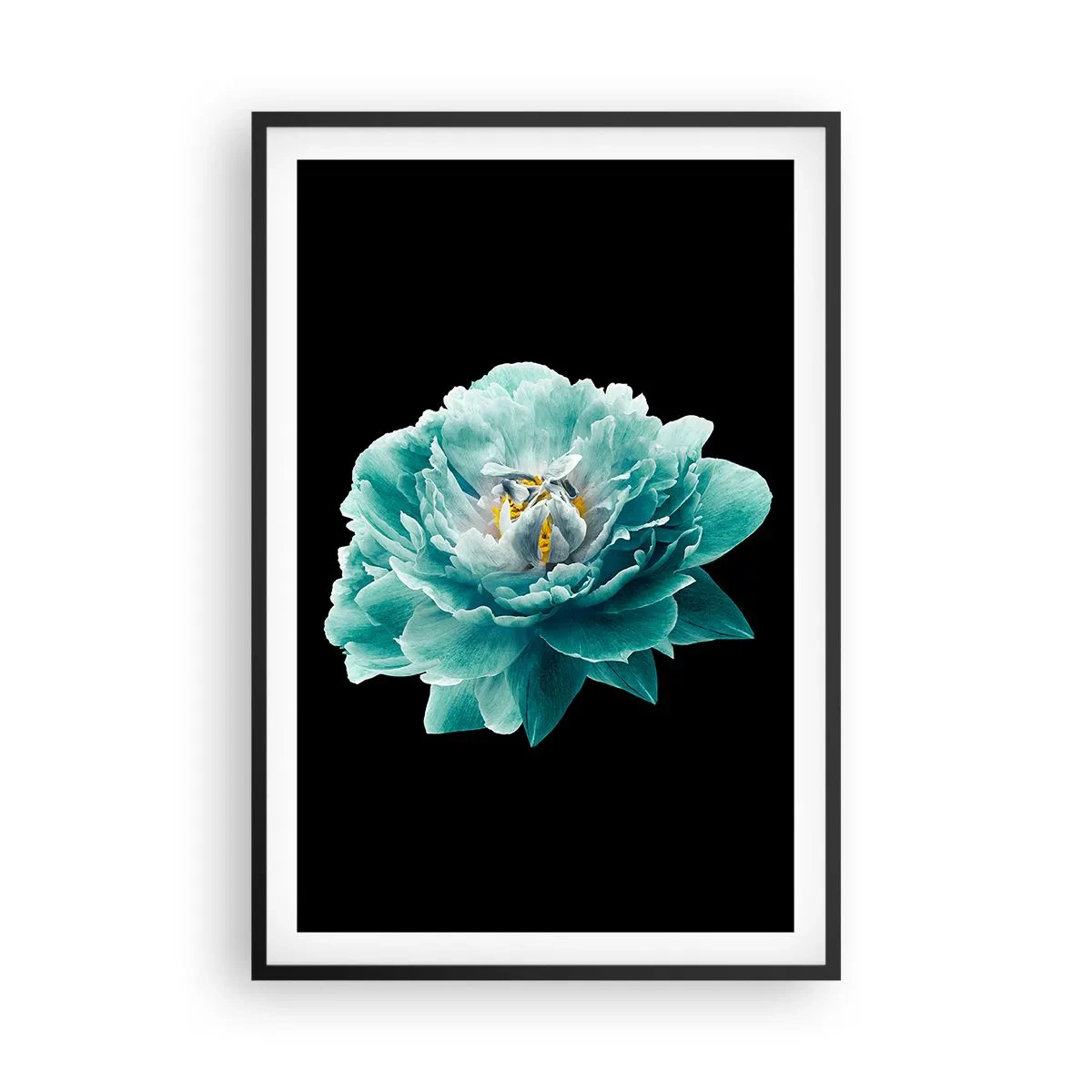 Poster în ramă neagră - Petale albastre și aurii - 61x91 cm