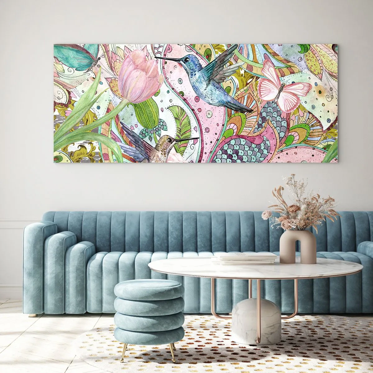 Tablou pe sticlă - Încurcat în viță de vie - 100x40 cm