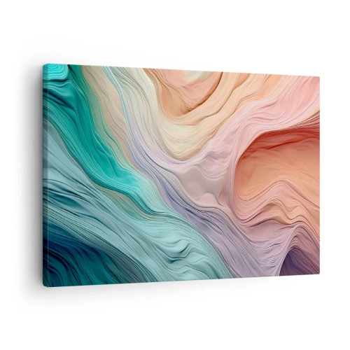 Tablou pe pânză Canvas - Valuri abstracte în culori pastelate și curcubeu - 70x50cm - Valul curcubeu - Decorațiune modernă pentru perete pentru living și dormitor ARTTOR