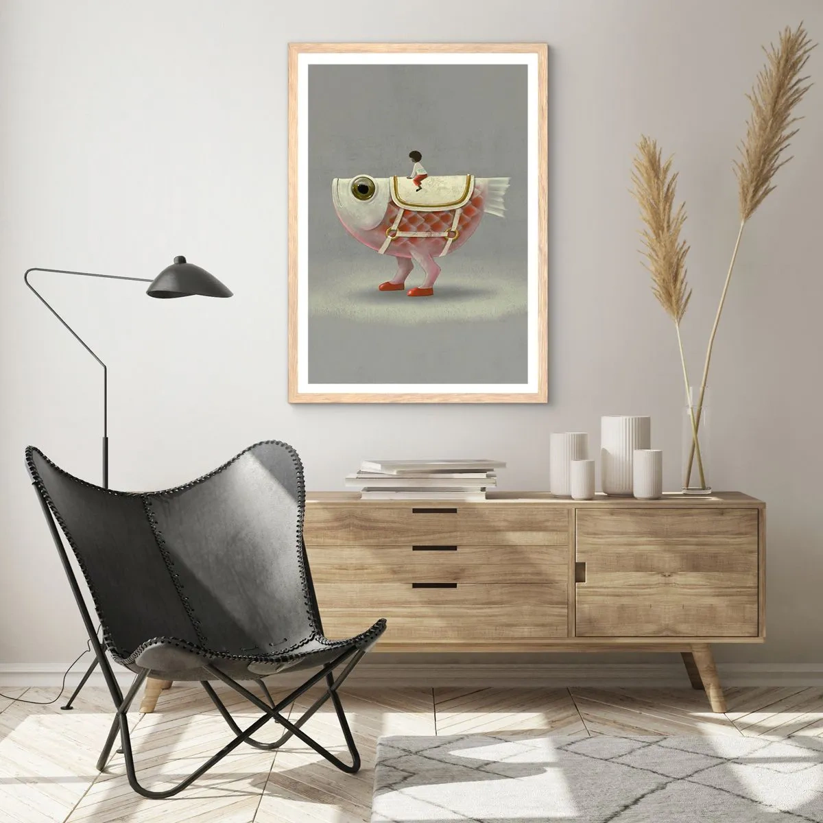 Poster în ramă de stejar deschis - Călărețul Pescărel - 40x50 cm