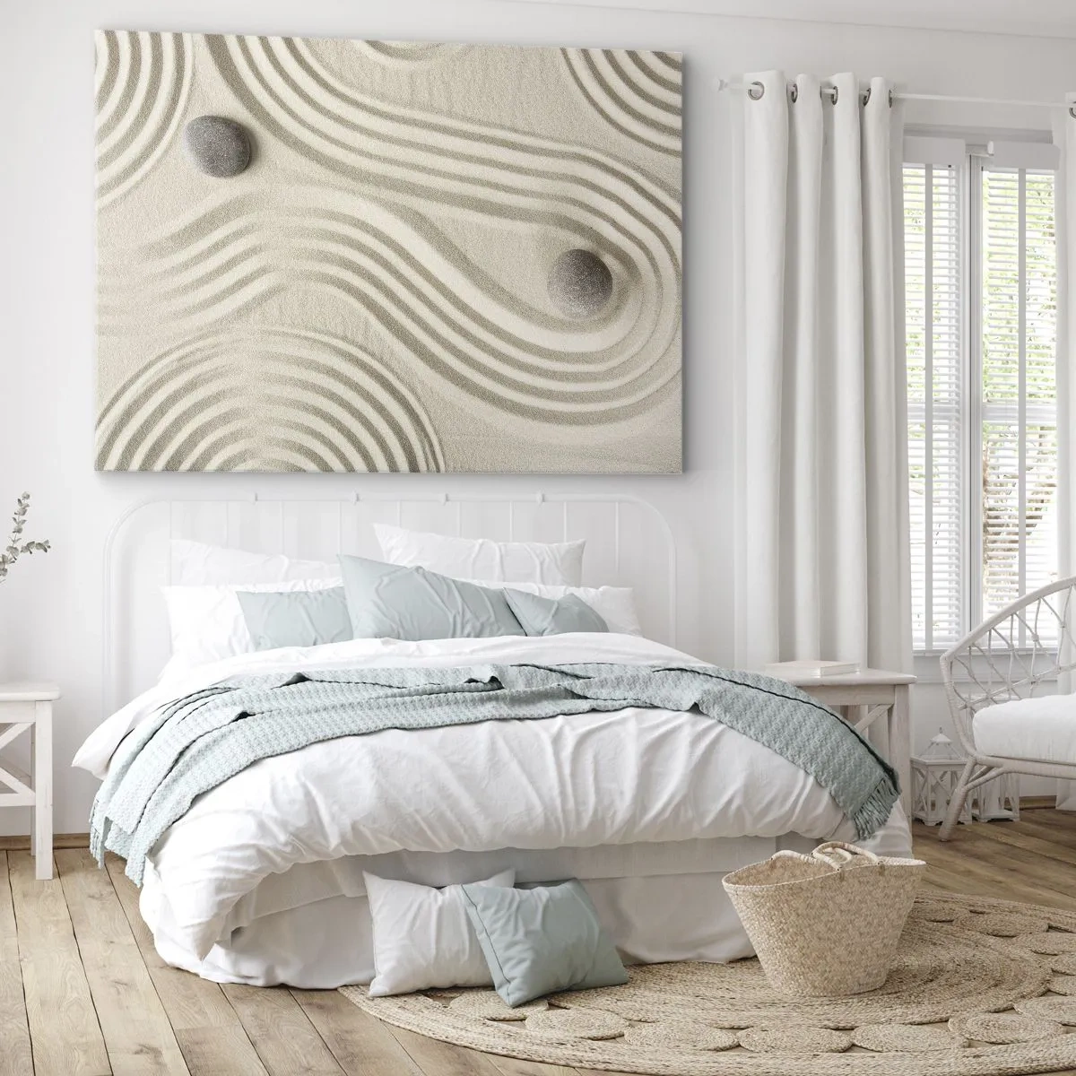 Tablou pe pânză Canvas - Design Zen minimalist cu nisip și pietre - 70x50cm - Atingere de căldură - Decorațiune modernă pentru perete pentru living și dormitor ARTTOR