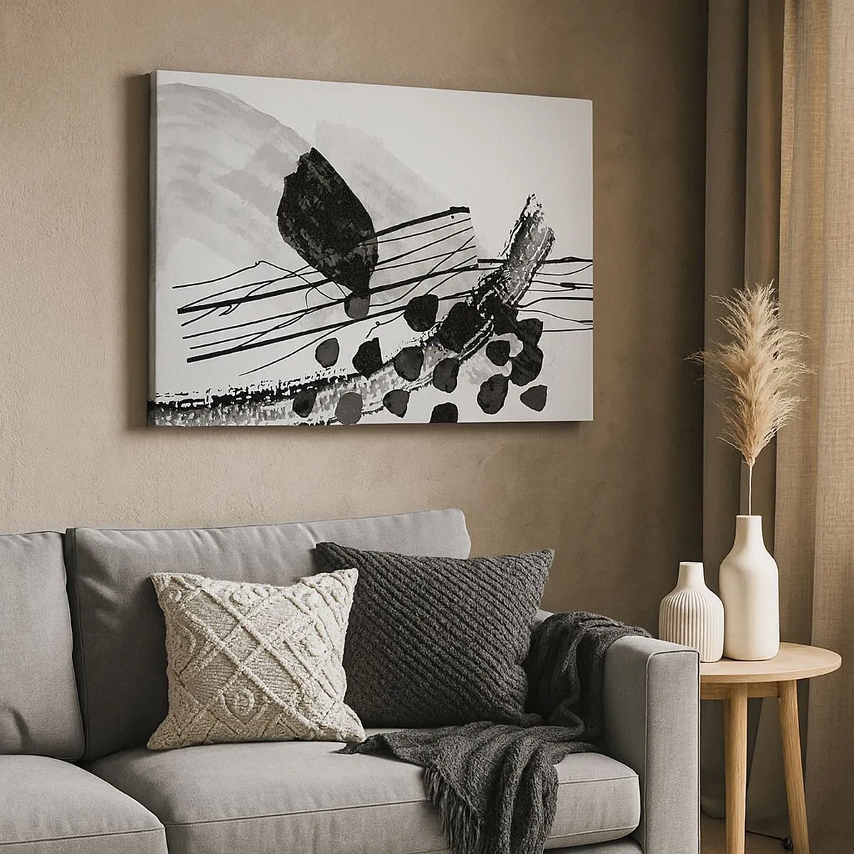 Tablou pe pânză Canvas - Compoziție abstractă alb-negru cu forme organice - 70x50cm - Abstracție organică în negru și alb - Decorațiune modernă pentru perete pentru living și dormitor ARTTOR