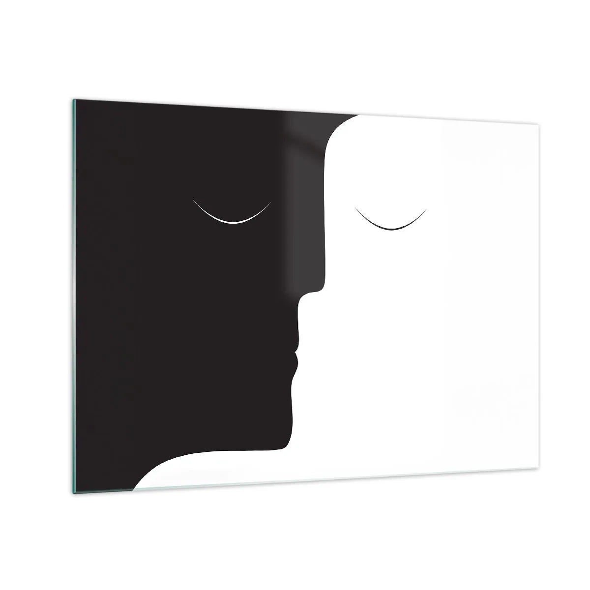 Tablou pe sticlă - Fețe minimaliste alb-negru formând o unitate - 70x50cm - Unitatea contrariilor - Decorațiune modernă pentru perete pentru living și dormitor ARTTOR