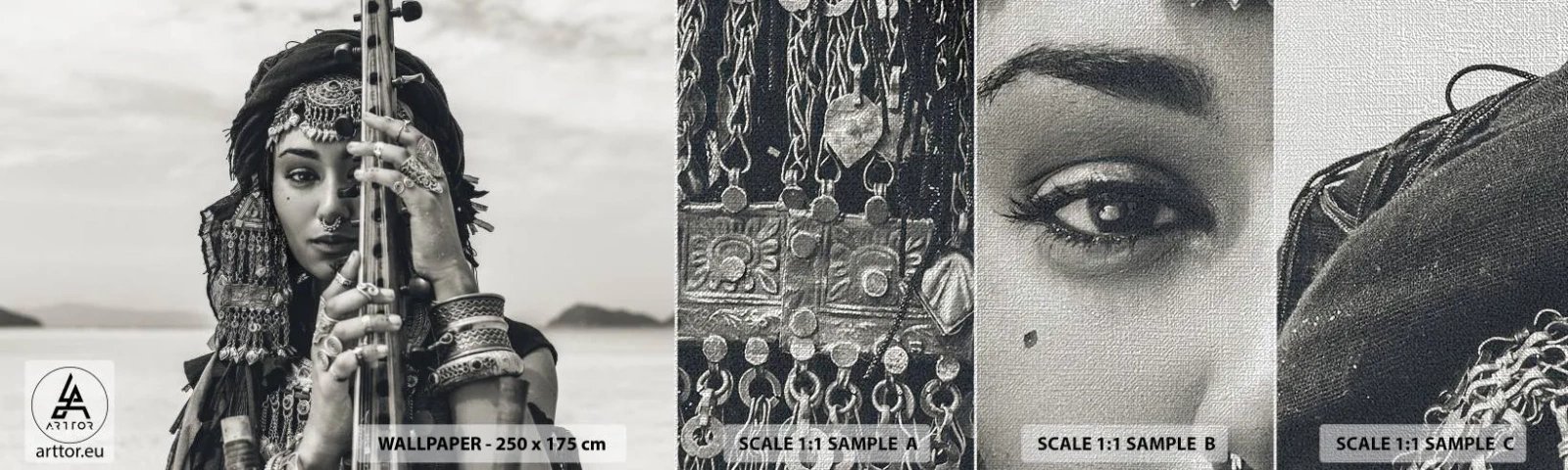 Mostră tapet Premium Canvas - Muzica orientală în sine - Femeie, Boho, Bijuterii - 100x30 cm